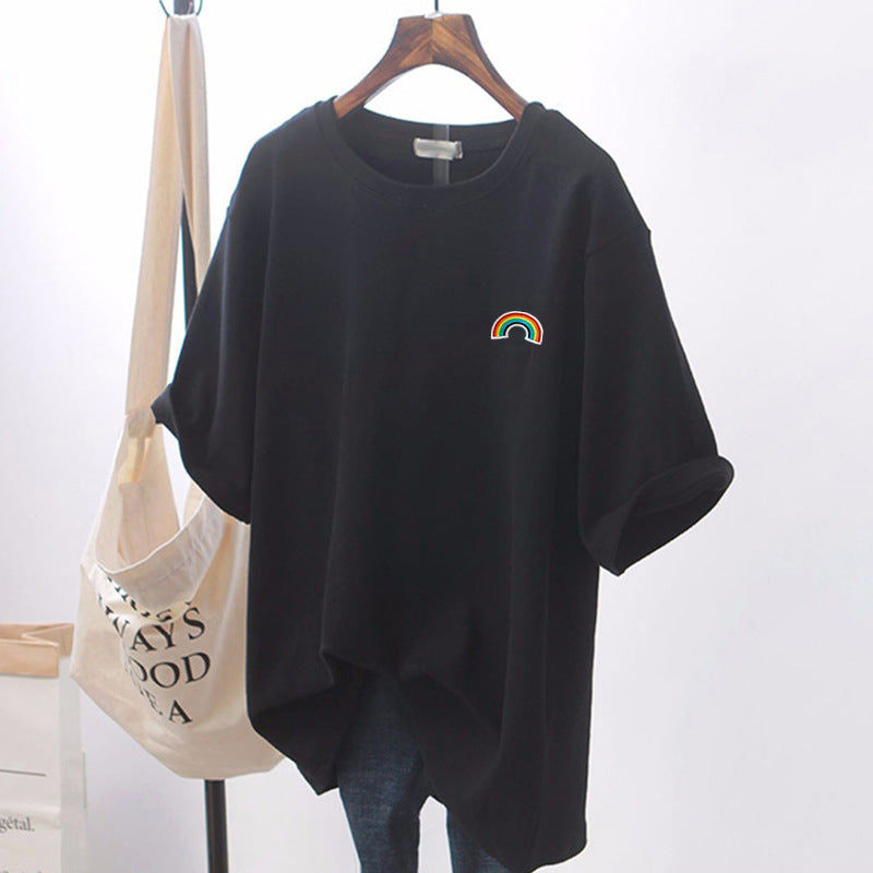 Design Sense Chic White Loose Short-Sleeve T-Shirt for Women