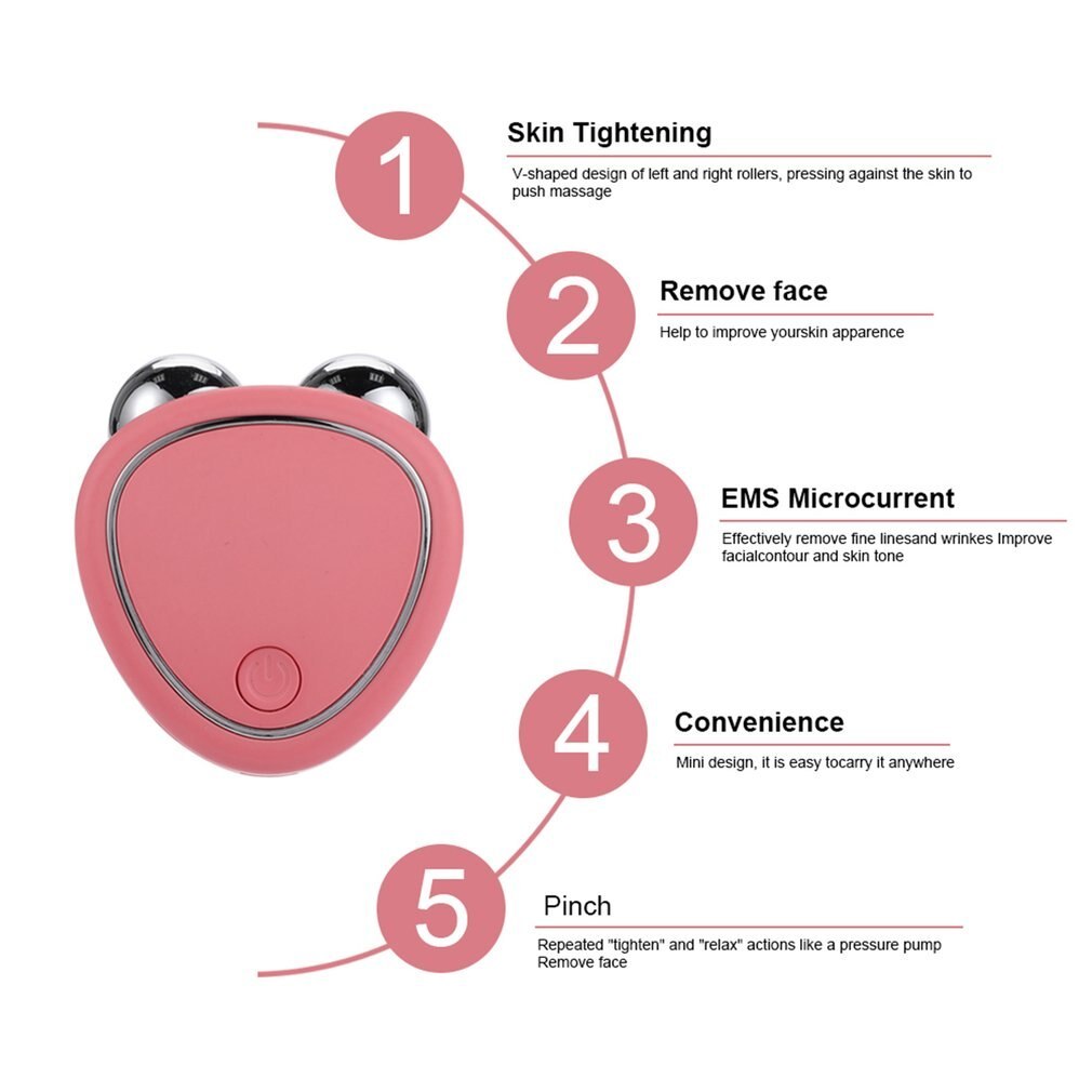 Portable Micro-Current Facial Beauty Instrument with Double Roller Massager for Lifting, Thinning & Reducing Edema