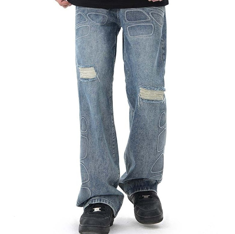 American-Style Retro Washed Wide-Leg Jeans for Men