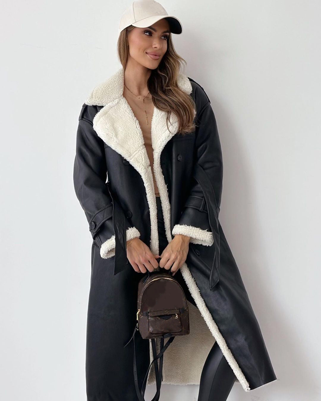 Manteau mi-long en polyester pour femme, style trench croisé à double boutonnage avec ceinture, pour l'hiver