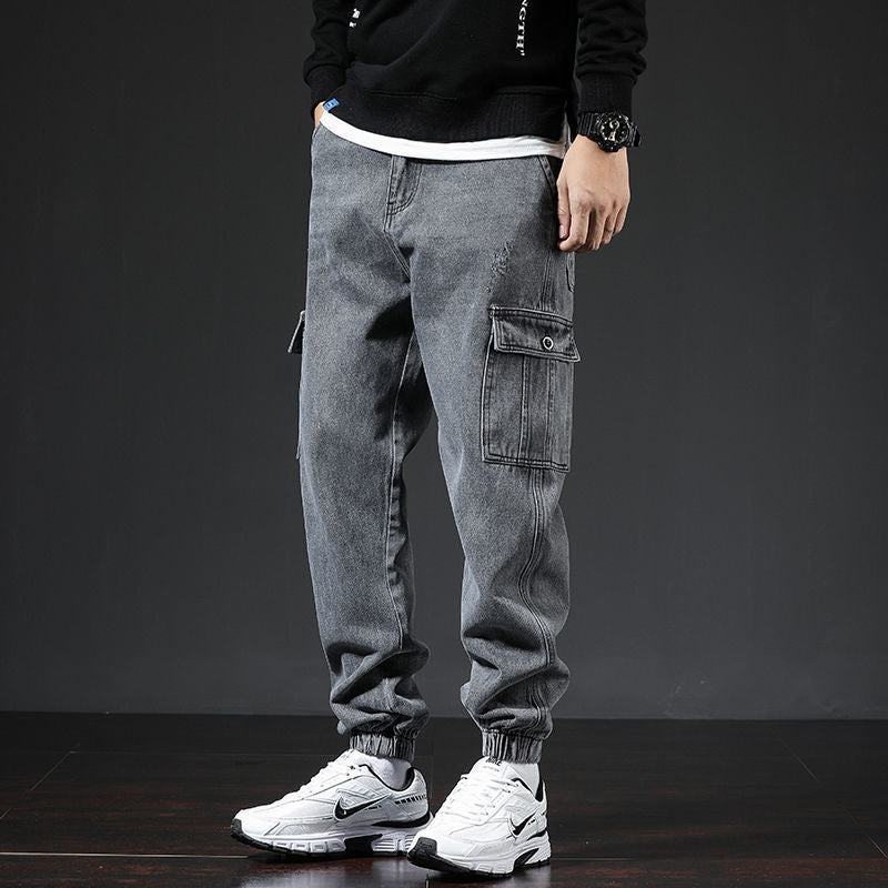 Multi-Pocket Men’s Jeans in Blue, Black & Gray Cotton