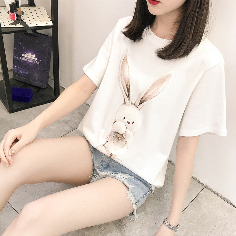 T-shirt à manches courtes en coton imprimé avec motifs de dessins animés et géométriques