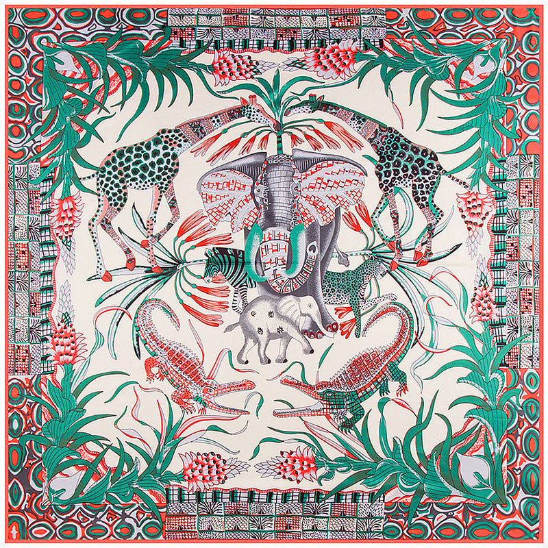 Floral Carriage Jacquard Large 130cm Silk Twill Square Scarf Shawl