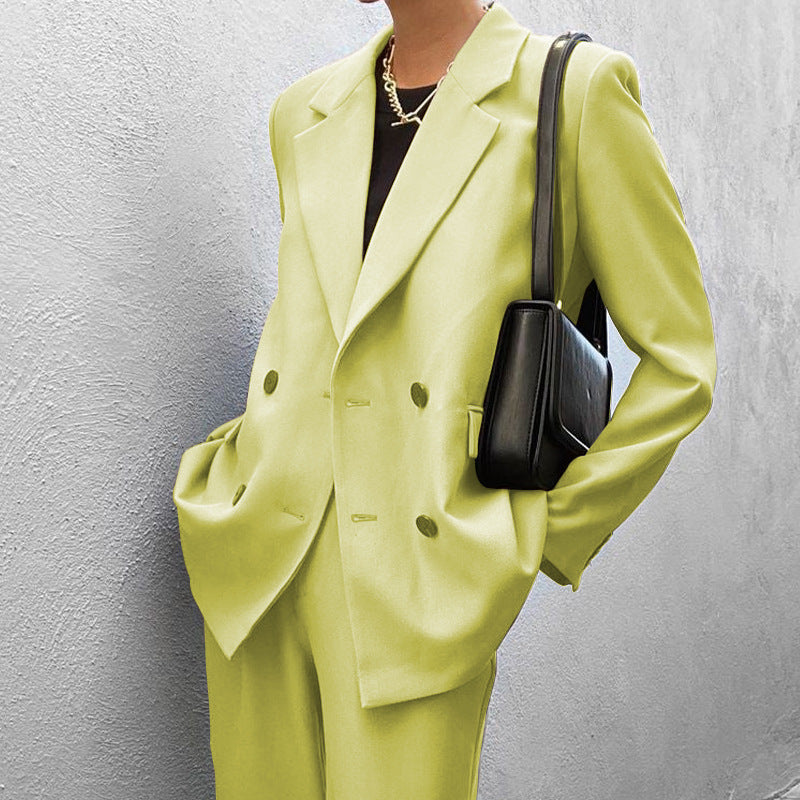 Ensemble tailleur-pantalon deux pièces de couleur unie pour femme