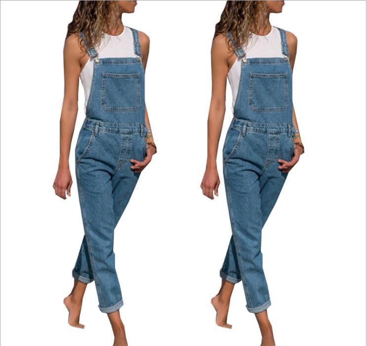 Salopette en jean bleu clair avec bretelles pour femme