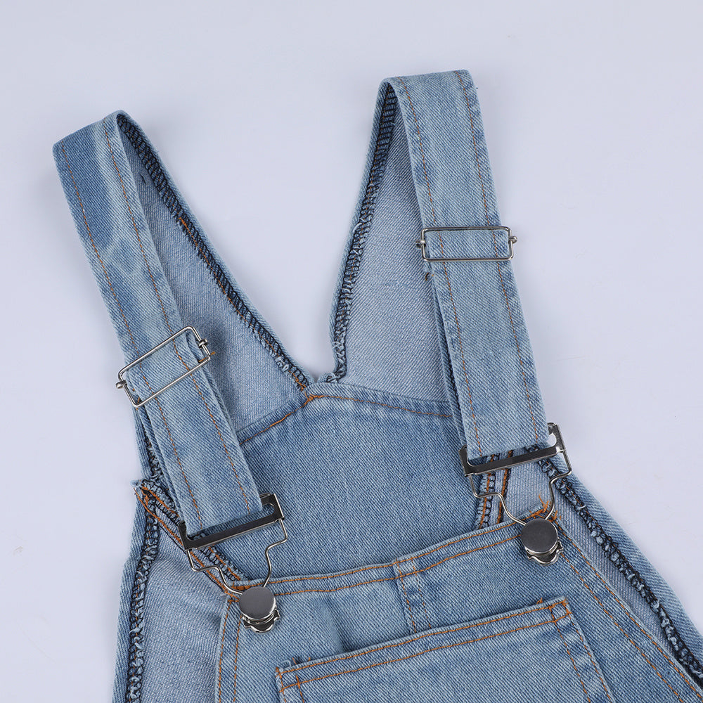 Salopette en jean bleu clair avec bretelles pour femme