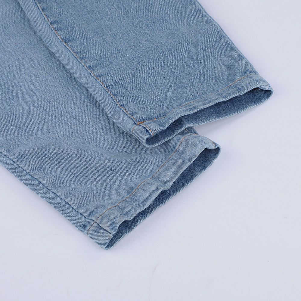 Salopette en jean bleu clair avec bretelles pour femme
