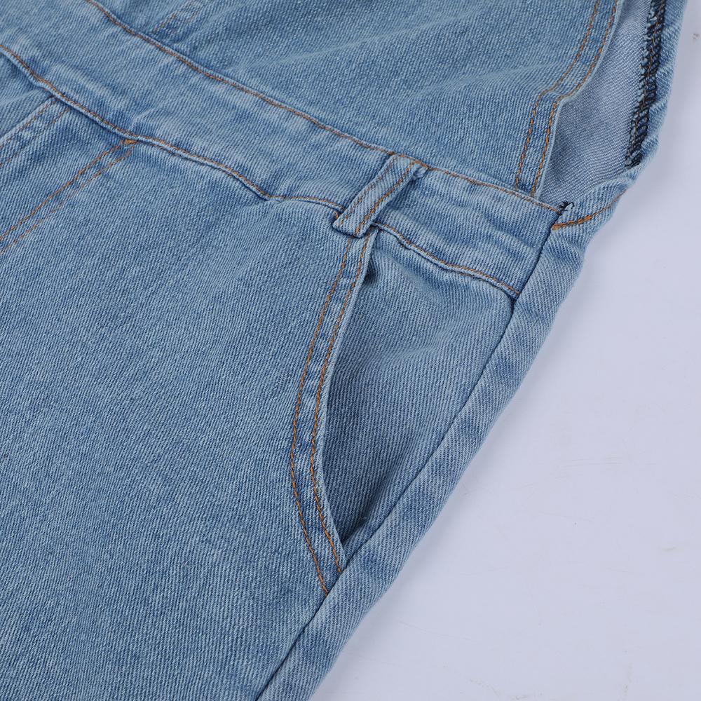 Salopette en jean bleu clair avec bretelles pour femme