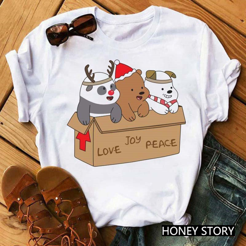 Cute Cartoon Three Bears Print Ladies Short Sleeve T-Shirt