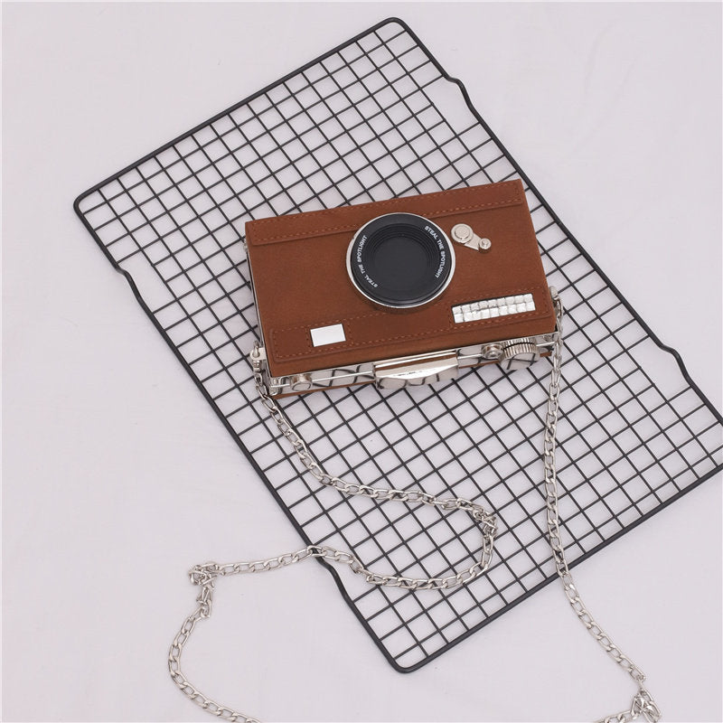 Unique Women’s Camera Shape Shoulder Bag with Chain Clutch 17cm