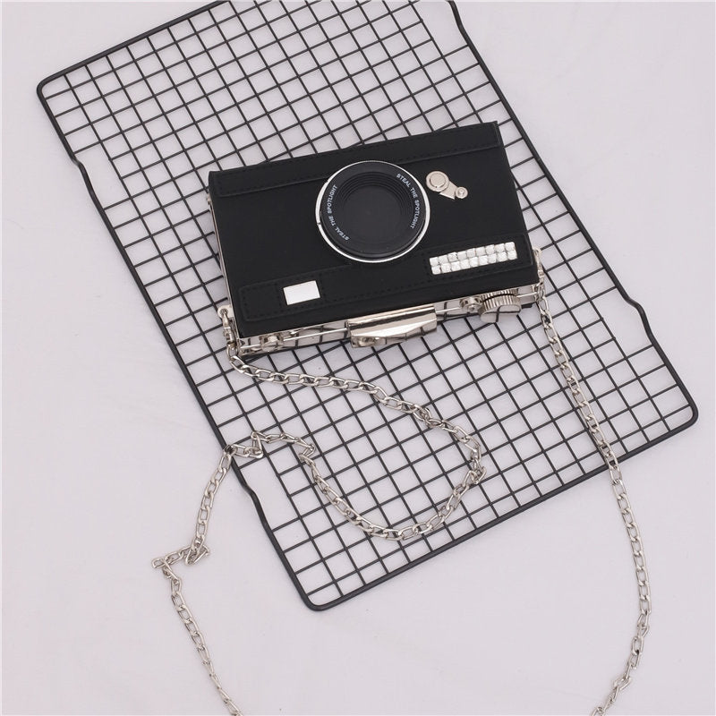 Unique Women’s Camera Shape Shoulder Bag with Chain Clutch 17cm