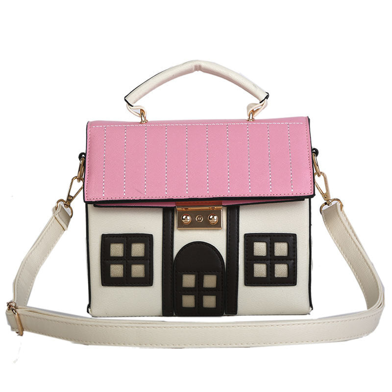 Sac bandoulière en PU pour femme, motif petite maison, couleurs contrastées créatives et amusantes, 22x19x10.5cm