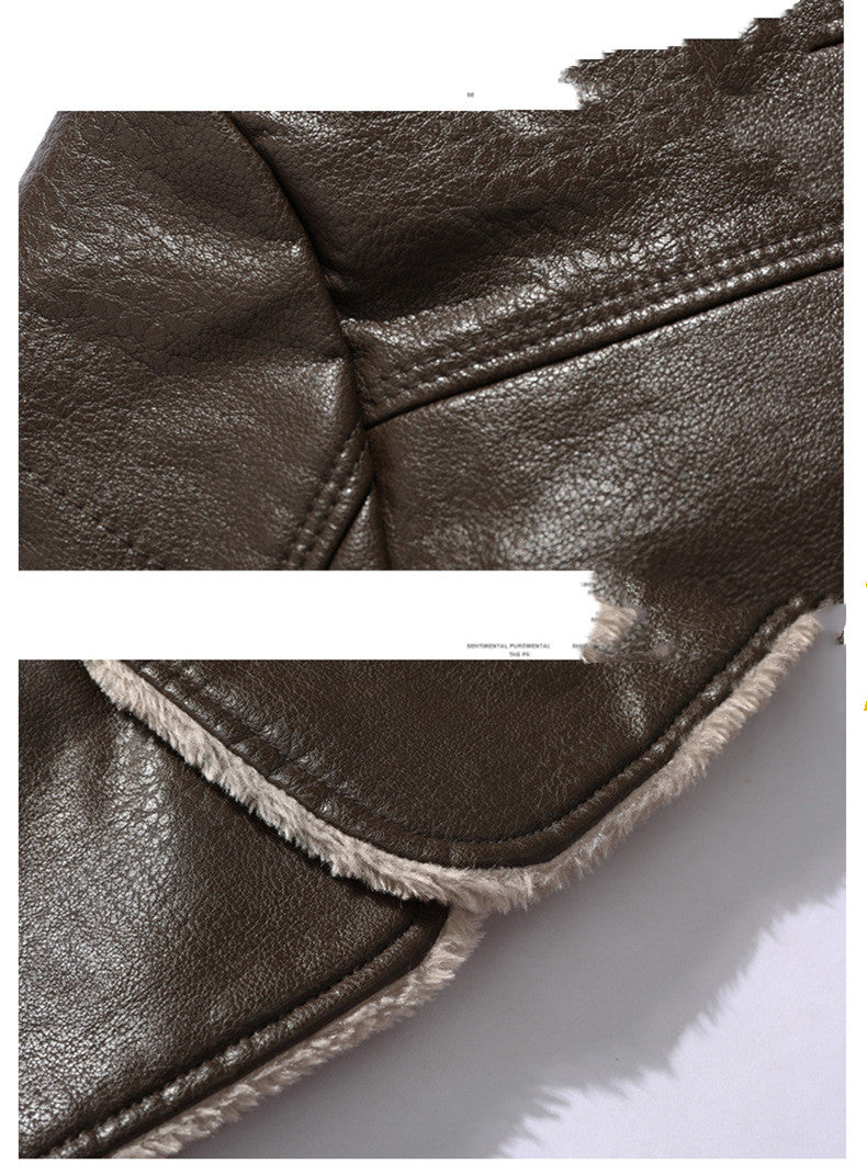 Men's Plush Lapel Artificial Leather Jacket Winter Warm Fleece Single-Breasted Coat