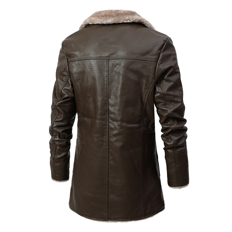 Men's Plush Lapel Artificial Leather Jacket Winter Warm Fleece Single-Breasted Coat