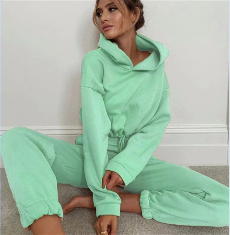Two-Piece Long-Sleeve Sports & Leisure Suit with Fleece Sweater and Straight Pants