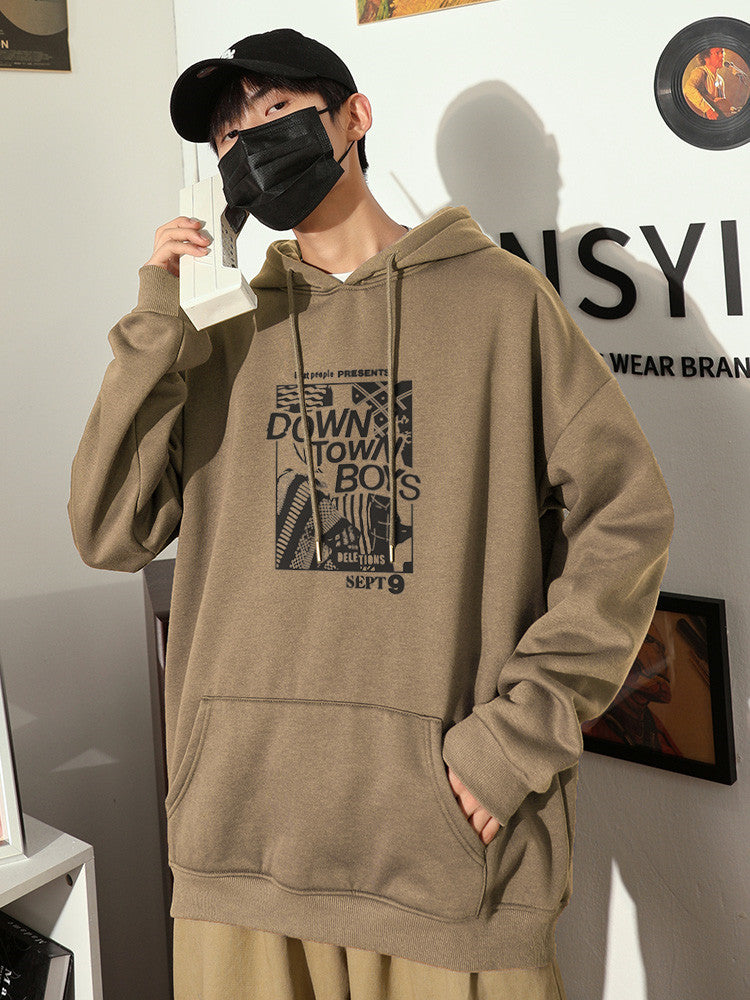 White Hooded Sweater Men Plus Velvet Padded Top