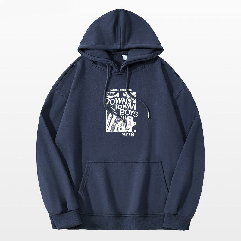 White Hooded Sweater Men Plus Velvet Padded Top