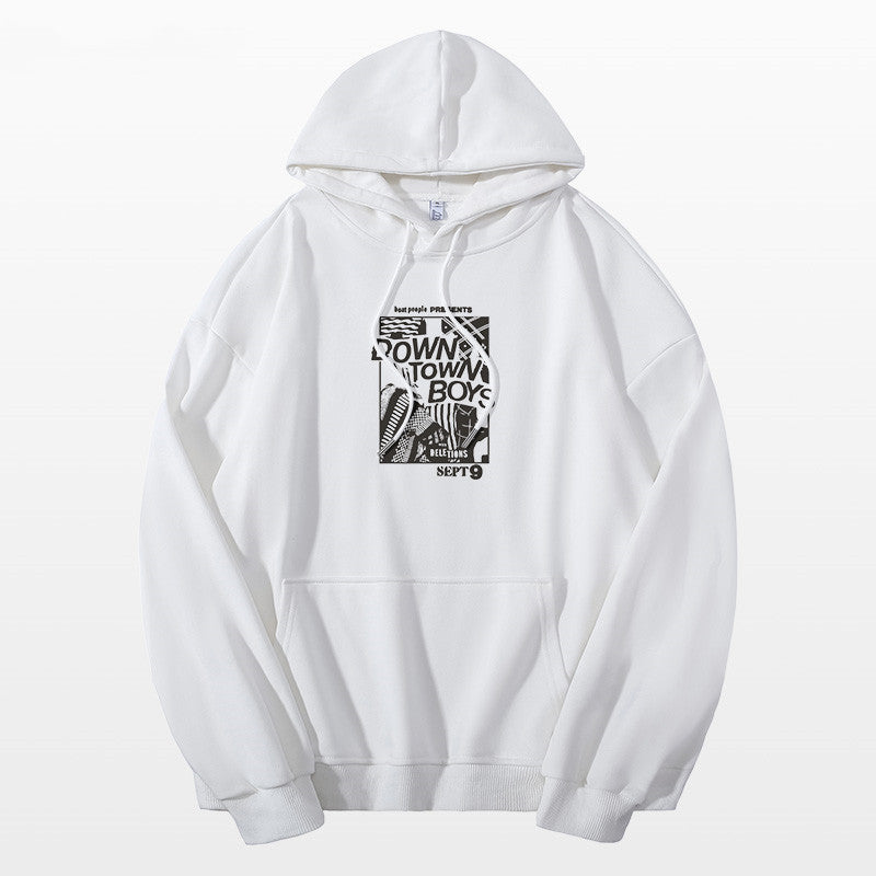 White Hooded Men’s Sweater Plus Velvet Padded Top