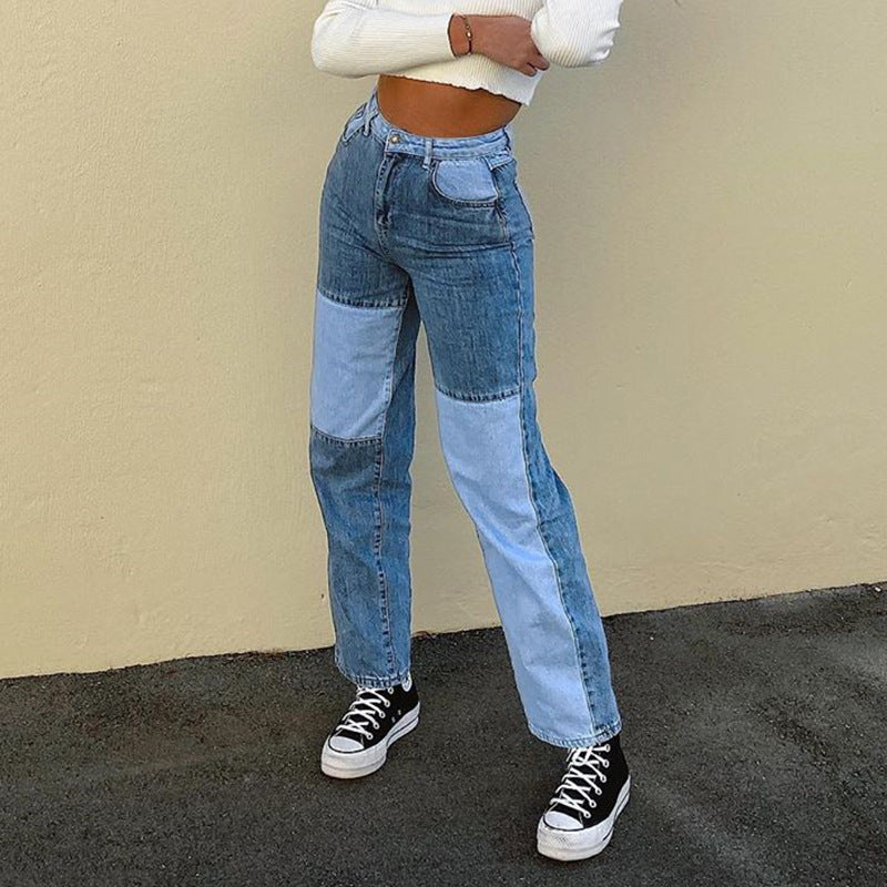 High-Rise Straight-Leg Jeans with Contrast Stitching for Women