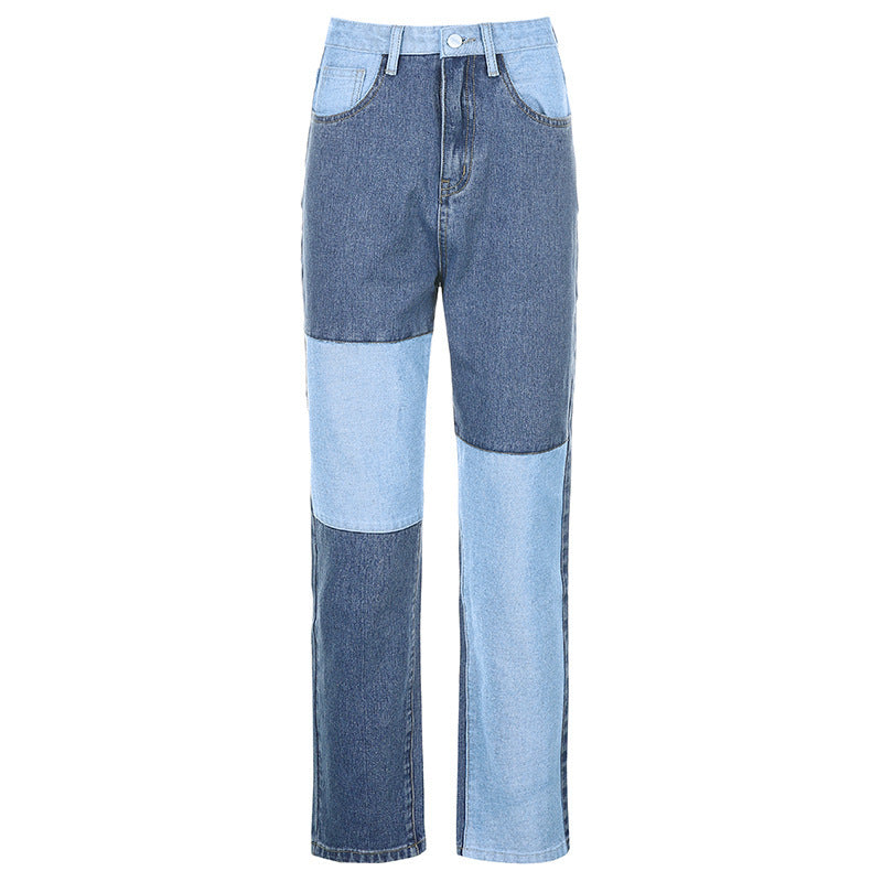 High-Rise Straight-Leg Jeans with Contrast Stitching for Women