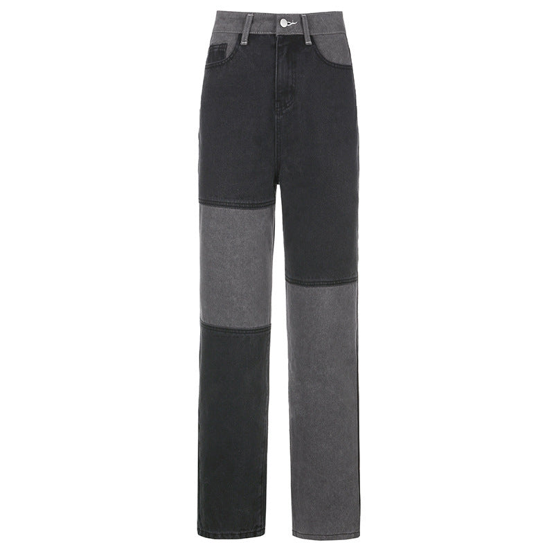 High-Rise Straight-Leg Jeans with Contrast Stitching for Women