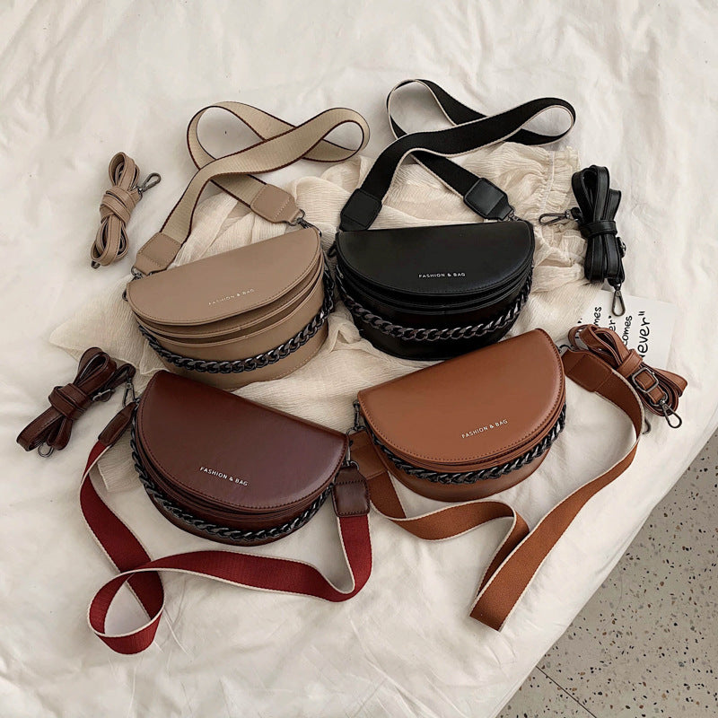 Retro Wide Strap One Shoulder PU Messenger Bag for Women