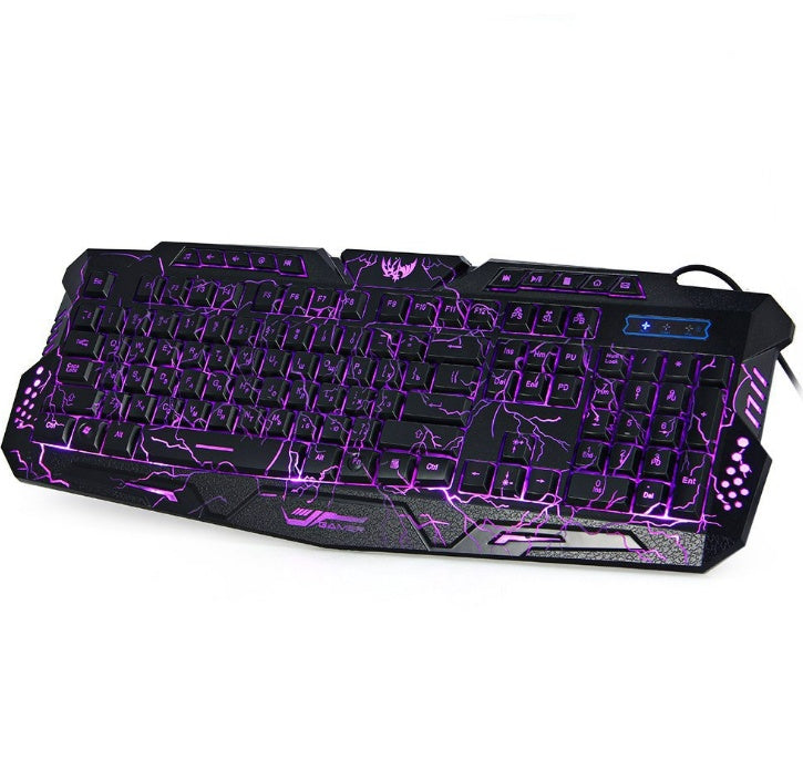 Clavier de jeu filaire rétroéclairé tricolore et souris lumineuse disposition russe USB