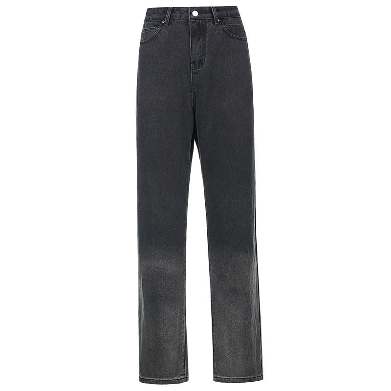 Jean en denim noir coupe droite taille haute dégradé vintage