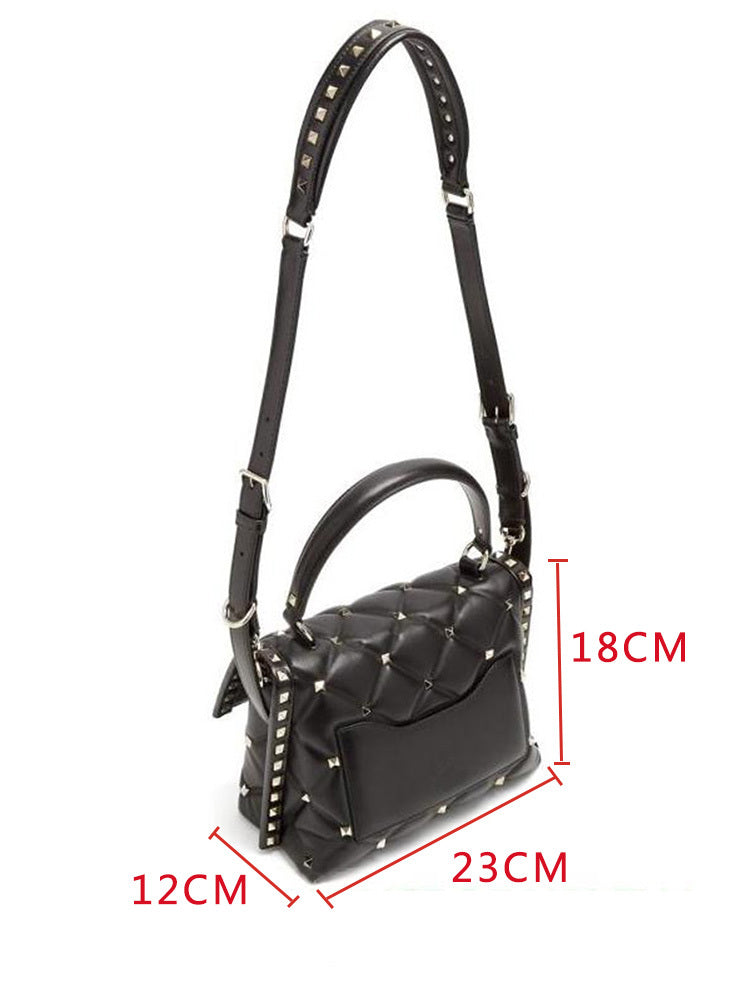 New Soft Leather Rivet Diamond Handbag