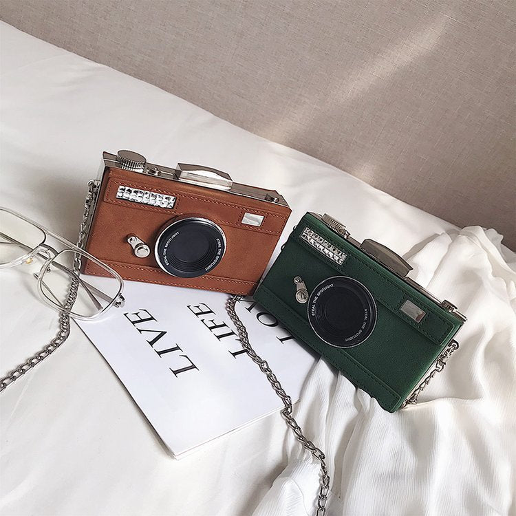 Unique Women’s Camera Shape Shoulder Bag with Chain Clutch 17cm