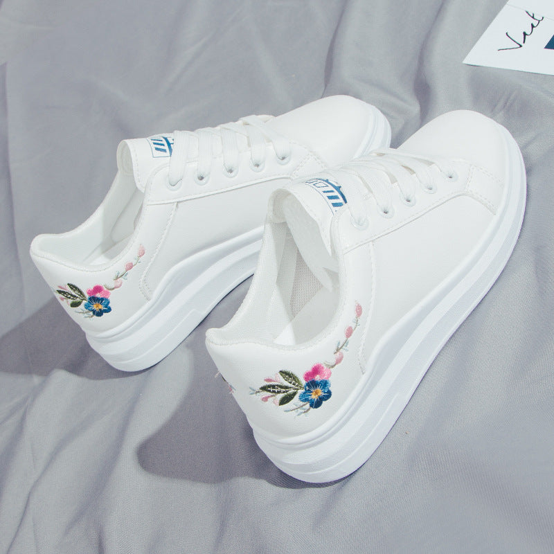Chaussures basses décontractées blanches brodées à lacets pour femme