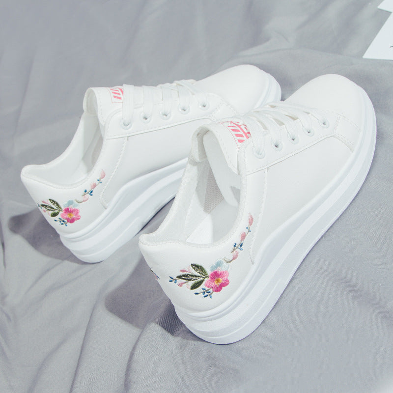 Chaussures basses décontractées blanches brodées à lacets pour femme