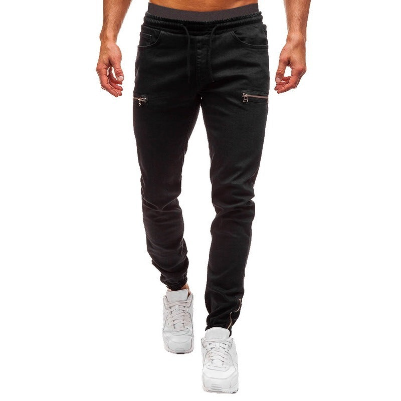 White Plus Velvet Polyester Pants Jeans Trousers For Men Winter Large Size
