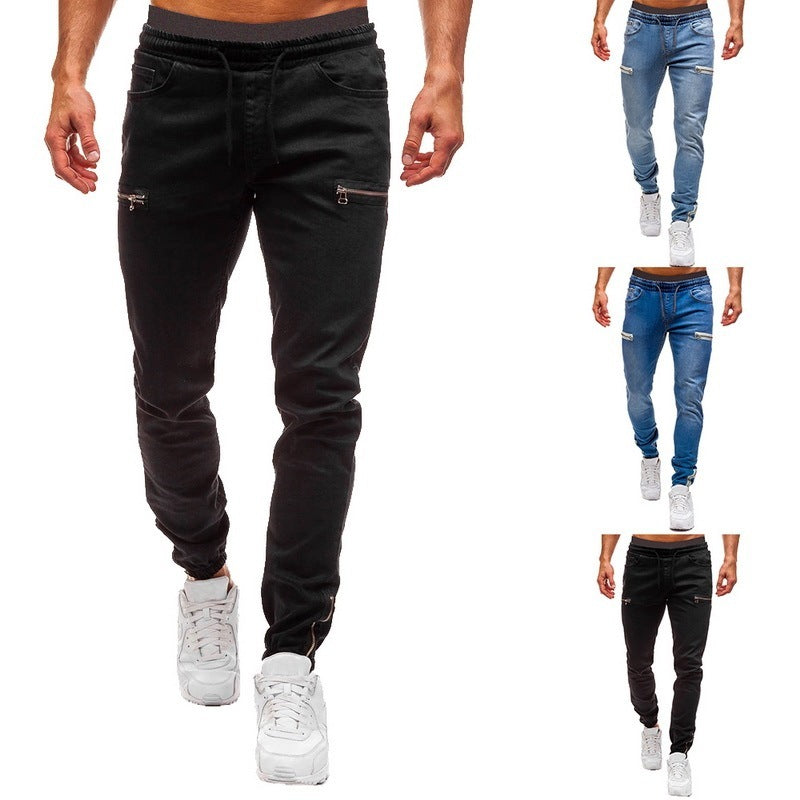 White Plus Velvet Polyester Pants Jeans Trousers For Men Winter Large Size
