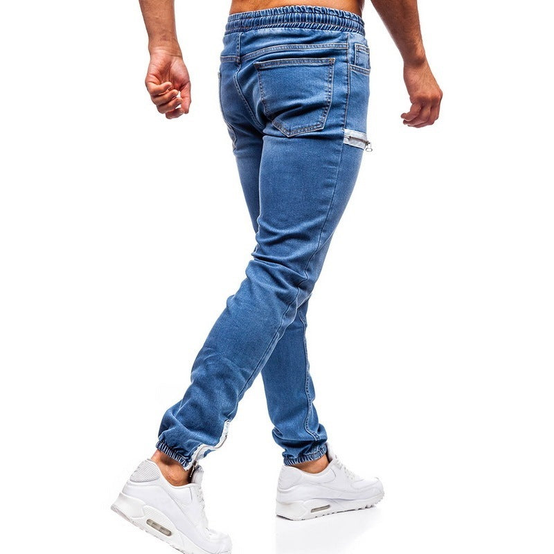 White Plus Velvet Polyester Pants Jeans Trousers For Men Winter Large Size
