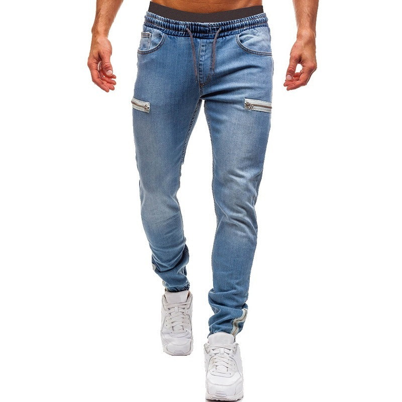 White Plus Velvet Polyester Pants Jeans Trousers For Men Winter Large Size