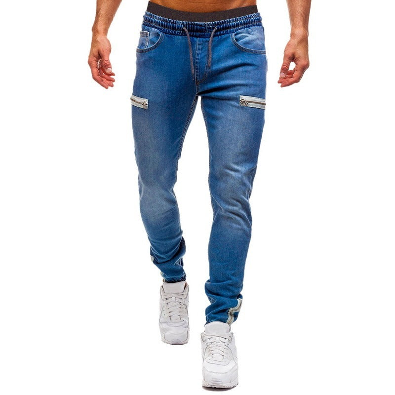 White Plus Velvet Polyester Pants Jeans Trousers For Men Winter Large Size