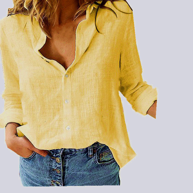 Chemise boutonnée unie à manches longues et revers pour femme