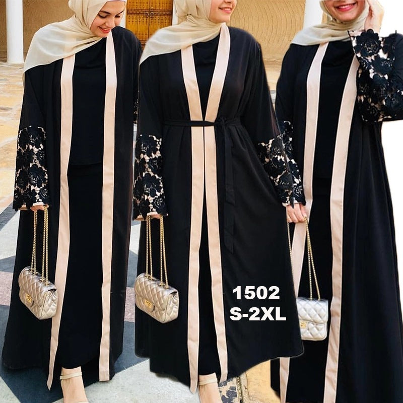 روب كارديجان دانتيل فضفاض بأكمام طويلة وتطريز أساور، مقاس كبير، للنساء في الشرق الأوسط