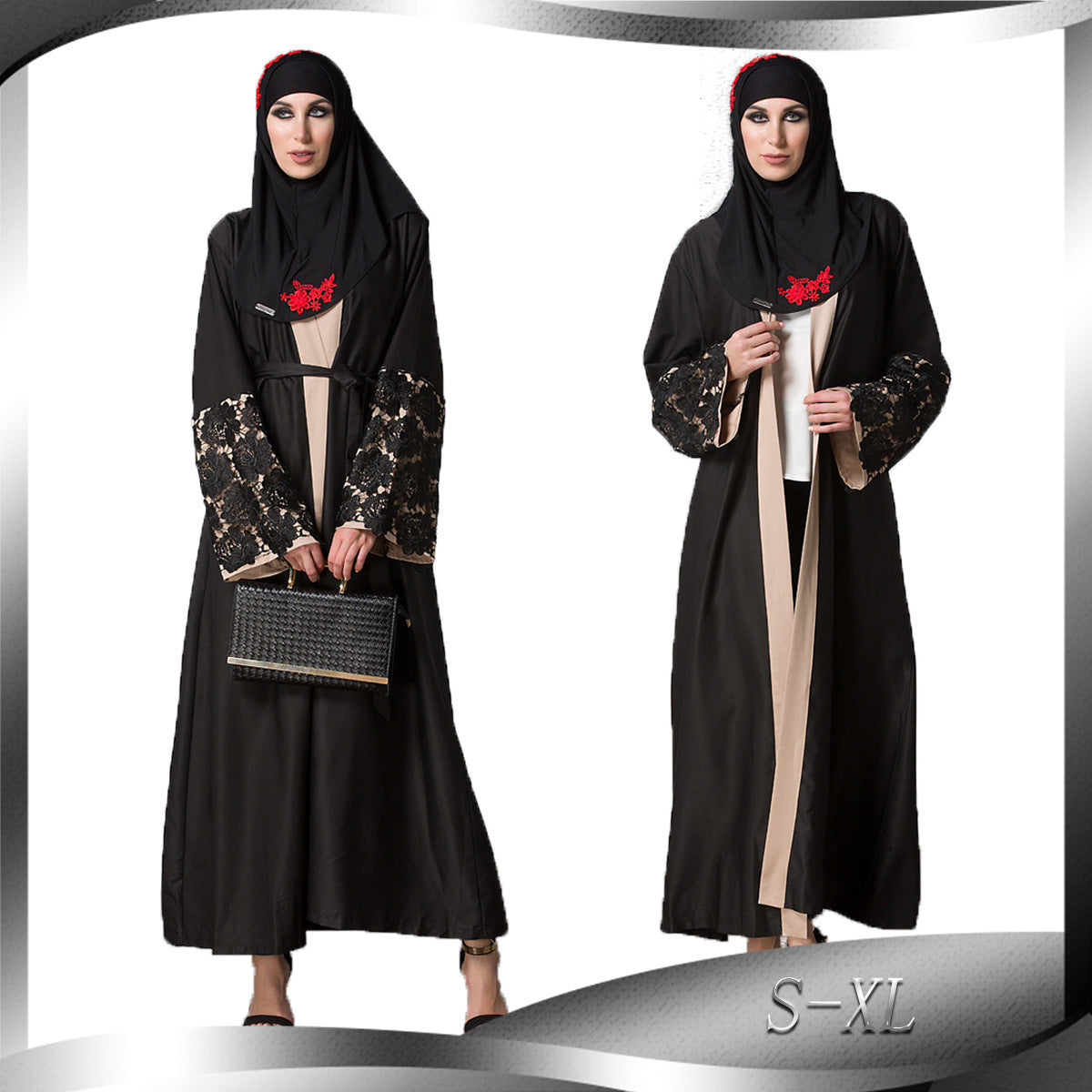 روب كارديجان دانتيل فضفاض بأكمام طويلة وتطريز أساور، مقاس كبير، للنساء في الشرق الأوسط