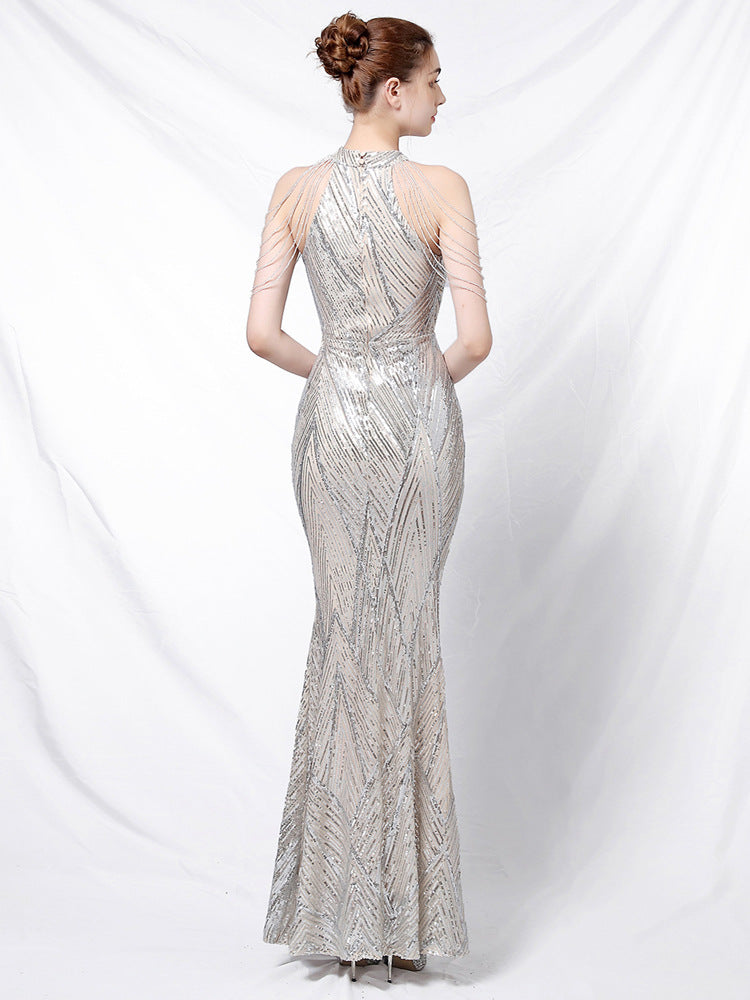 High Waist Slim Sequin Banquet Temperament Evening Gown