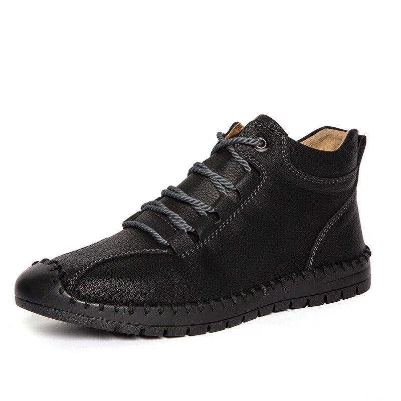 Hercule Bottines en Cuir à Lacets avec Couture et Talon Bas