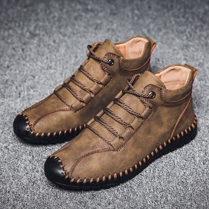 Hercule Bottines en Cuir à Lacets avec Couture et Talon Bas