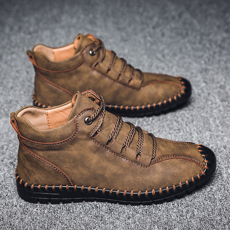 Hercule Bottines en Cuir à Lacets avec Couture et Talon Bas