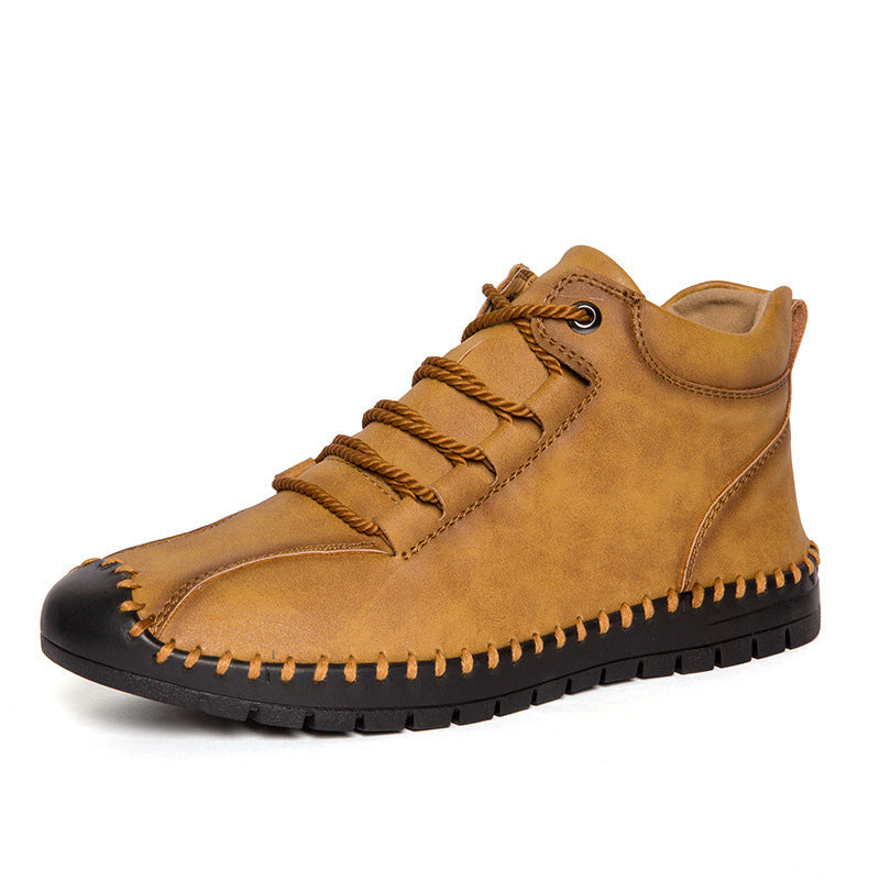 Hercule Bottines en Cuir à Lacets avec Couture et Talon Bas