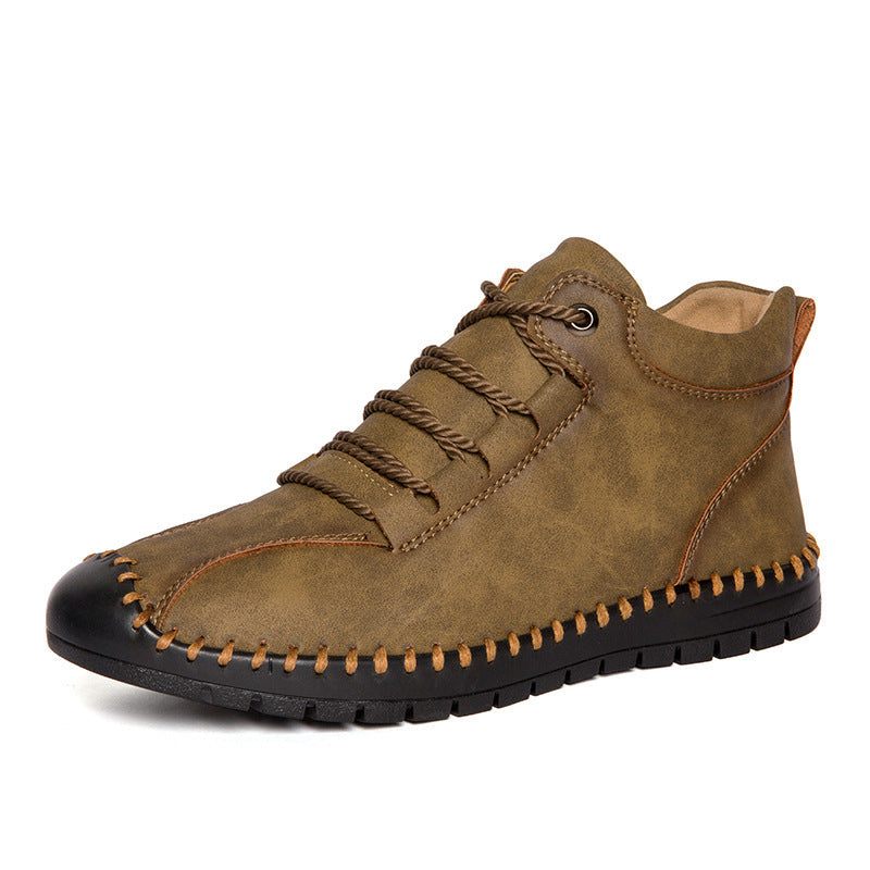 Hercule Bottines en Cuir à Lacets avec Couture et Talon Bas