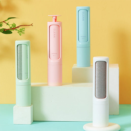 Brosse anti-poils réutilisable 2-en-1, rouleau anti-peluches portable et efficace avec nettoyage automatique pour l'élimination des poils de chat, de chien et de la poussière