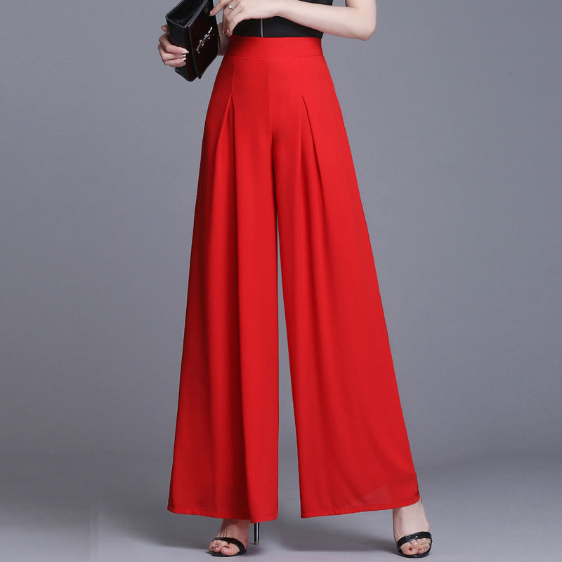 Ladies High Waist Chiffon Wide-Leg Loose Slim Culottes Pants