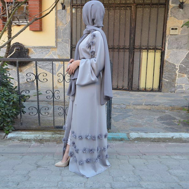 Three-dimensional Flower Abaya Super Long Mopping Dress