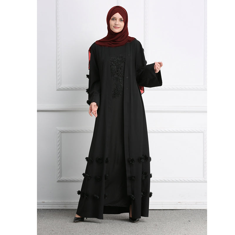 Three-dimensional Flower Abaya Super Long Mopping Dress